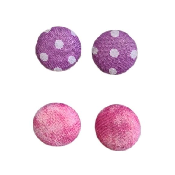 EUC - Fabric Button Post Earrings Purple Polka Dot and Pink Watercolor - 2 pairs - Picture 4 of 4